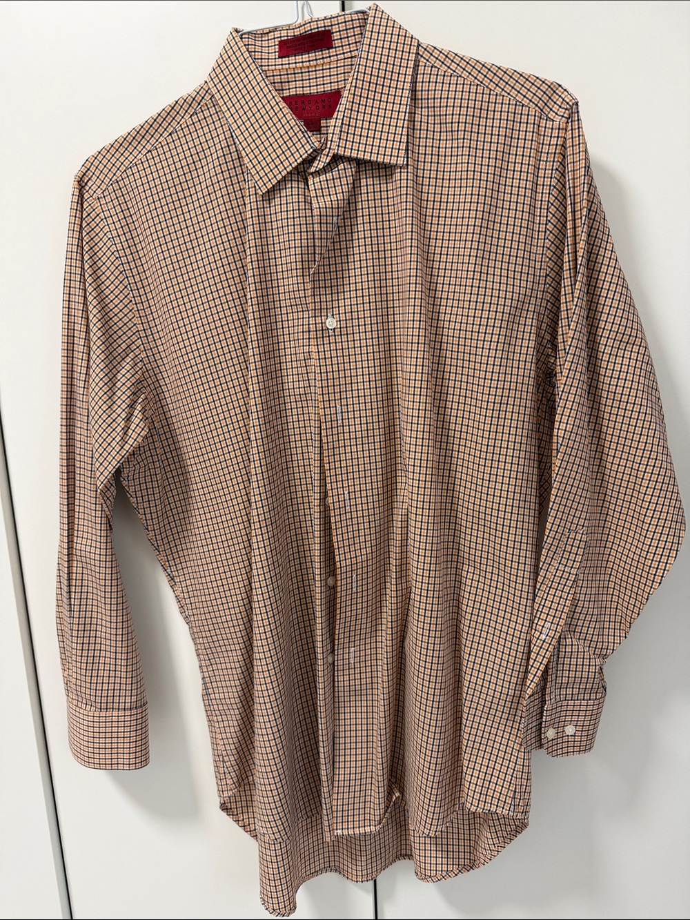Men's Long-Sleeve Check Dress Shirt - orange & Navy